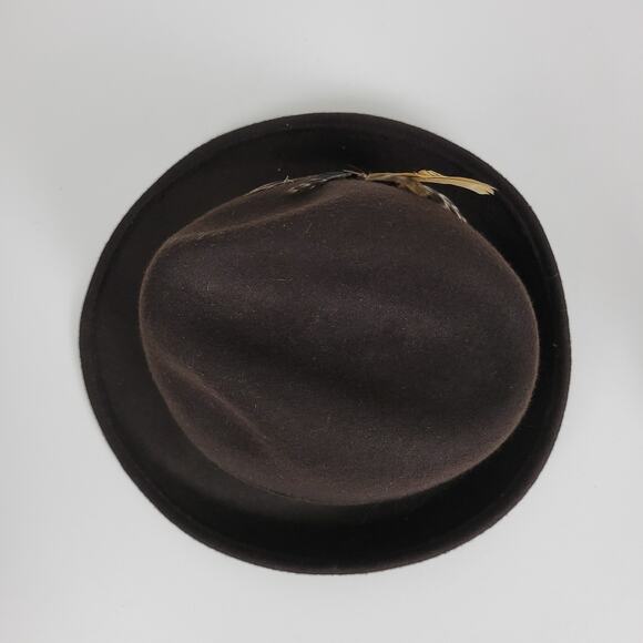 Target Wool Fancy Fedora Hat One Size Brown Guinea Feathers Canvas Satin Trim - Picture 6 of 9